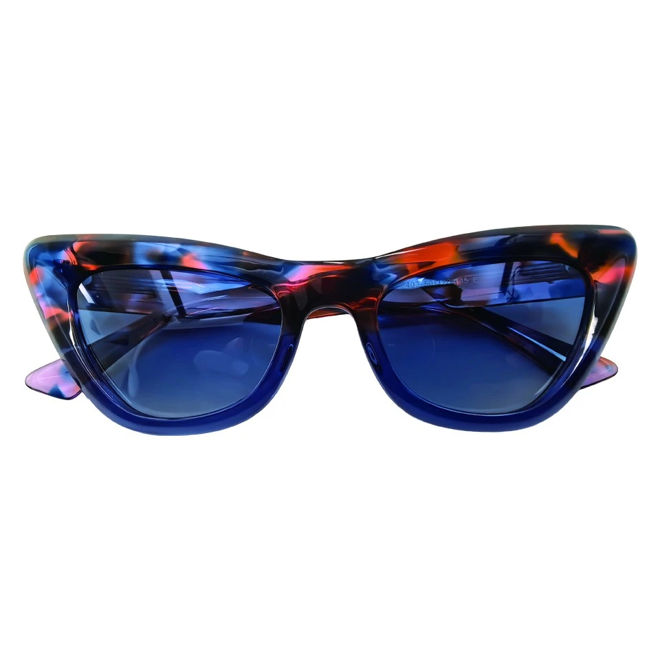 Front view of chunky acetate cat eye sunglasses on white background Front view of chunky acetate cat eye sunglasses on white background